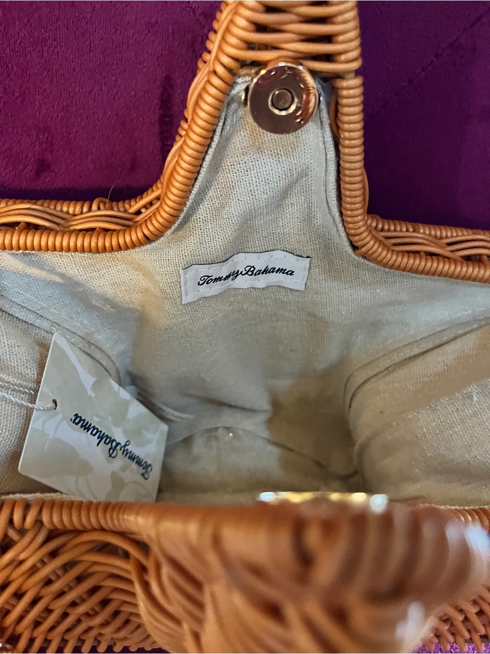 Tommy Bahama STAR Wicker SHOULDER Bag Brown WOVEN Chain Detachable NEW - Picture 10 of 12